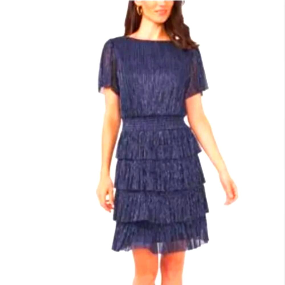 NWT MSK Women's Sleeve Metallic Crinkle Tier Fit & Flare Mini Dress size 2X